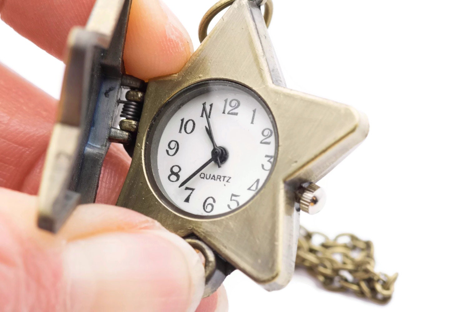 Lucky Star Pocket Watch Necklace, Long Necklace Watch, Bronze Pocket Watch, Ladies Pocket Watch, Necklace Watches