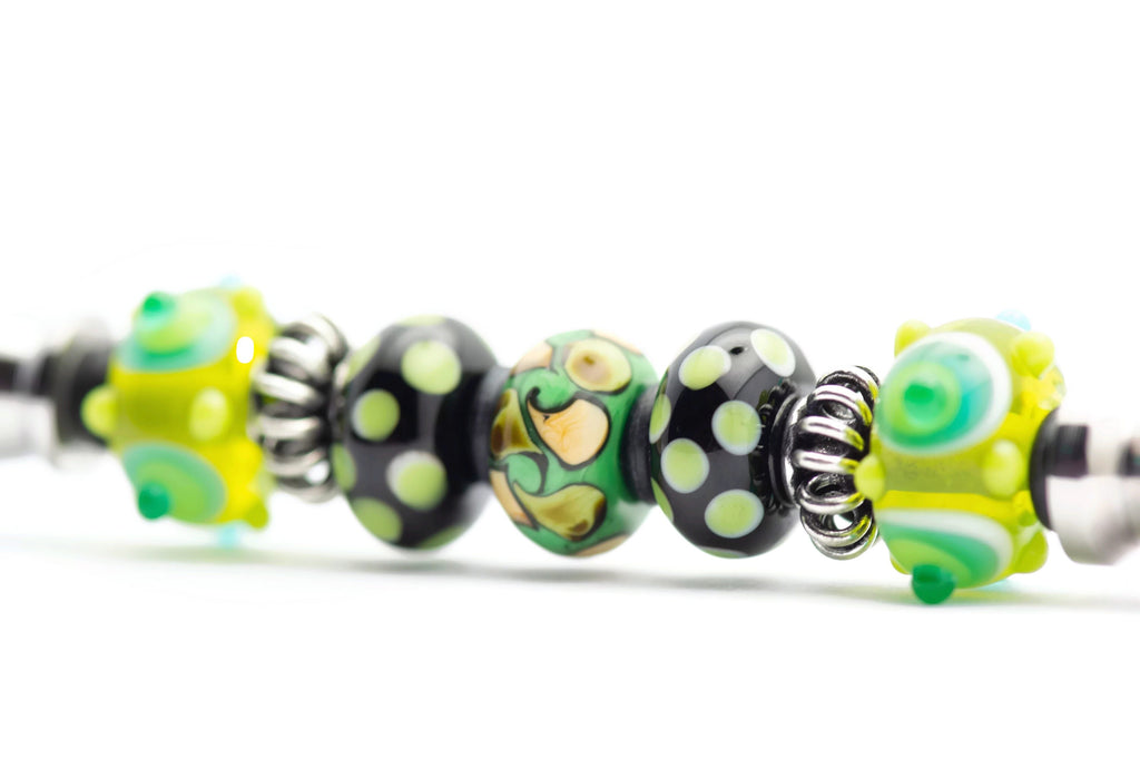 Green Dotted Glass Beaded Silver Letter Opener • Paper Knife • Desk Accessory