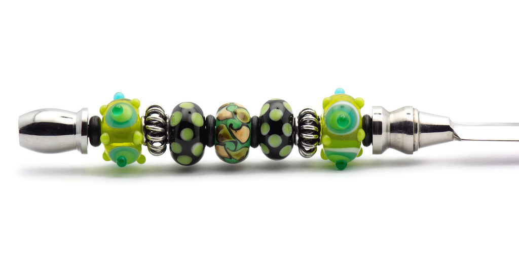Green Dotted Glass Beaded Silver Letter Opener • Paper Knife • Desk Accessory