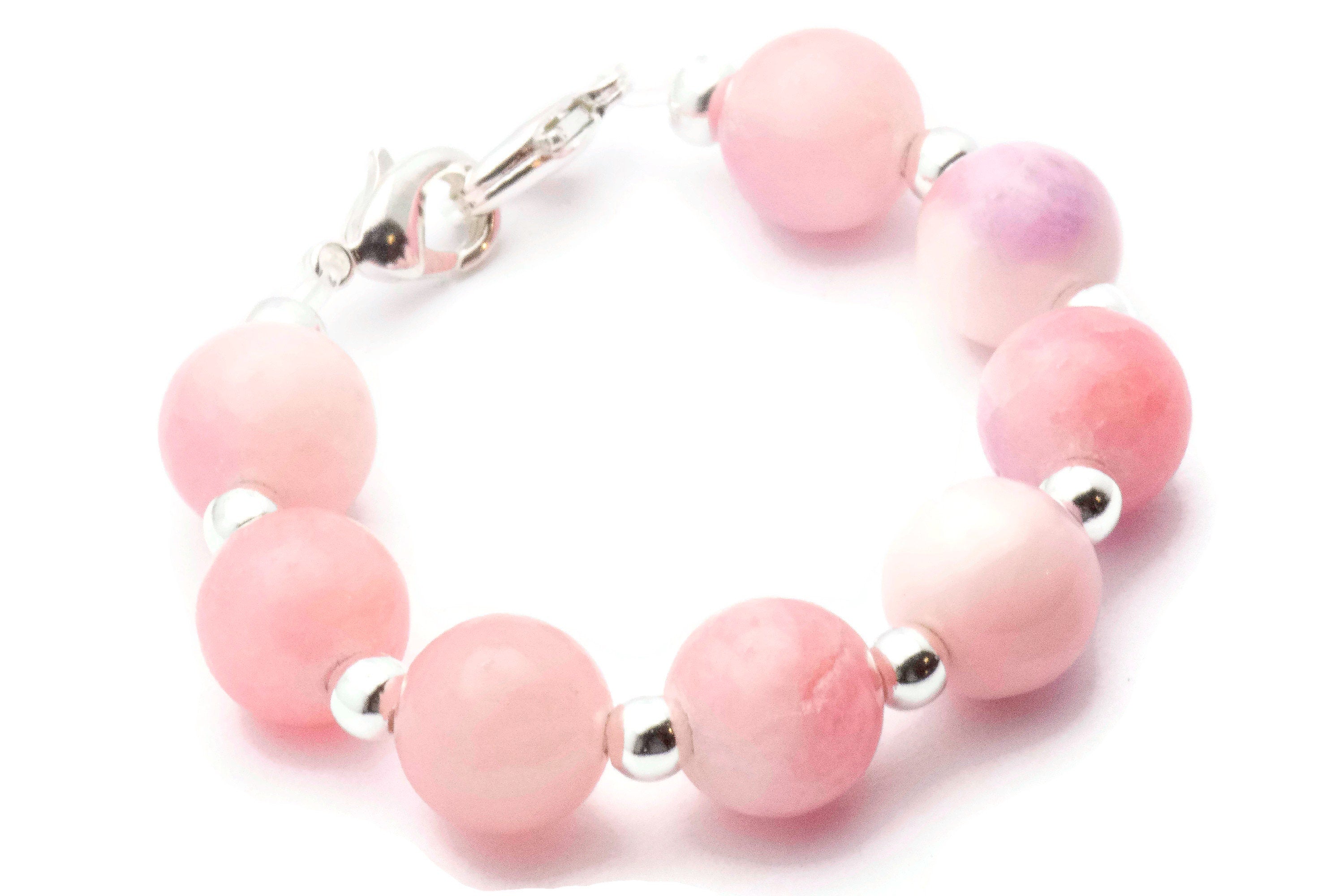 Pink Stone Beaded Bracelet Watch Band • Medical ID Bracelet • Handmade Watch Band • Stretch Watch Band