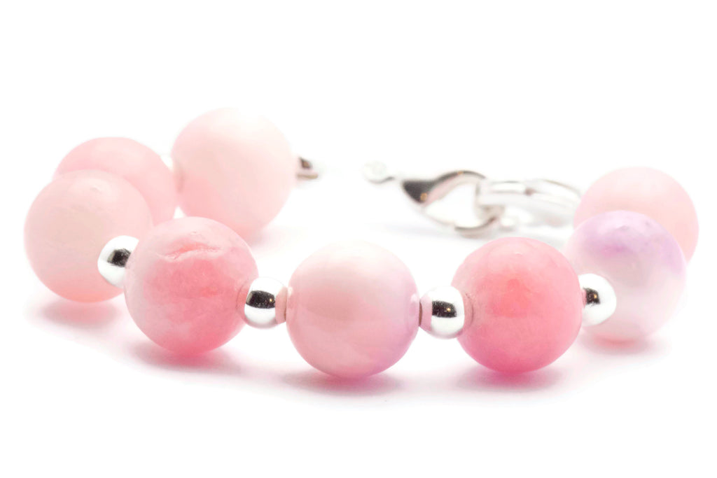 Pink Stone Beaded Bracelet Watch Band • Medical ID Bracelet • Handmade Watch Band • Stretch Watch Band