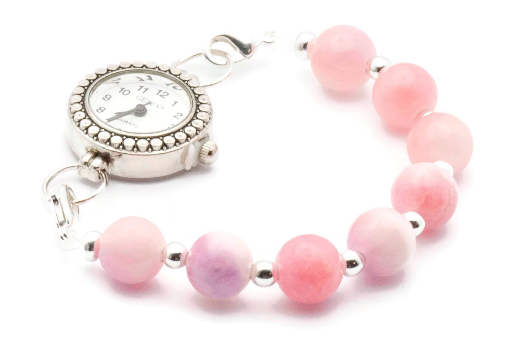 Pink Stone Beaded Bracelet Watch Band • Medical ID Bracelet • Handmade Watch Band • Stretch Watch Band