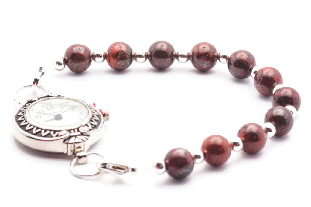 Poppy Jasper Stretch Interchangeable Beaded Bracelet Watch Band • Medical ID Bracelet • Bracelet Watch Band