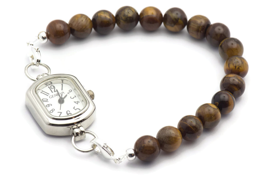 Tigers Eye Rounds Watch Band • Medical ID Bracelet • Handmade Watch Band • Brwon Gemstone Stretch Watch Band