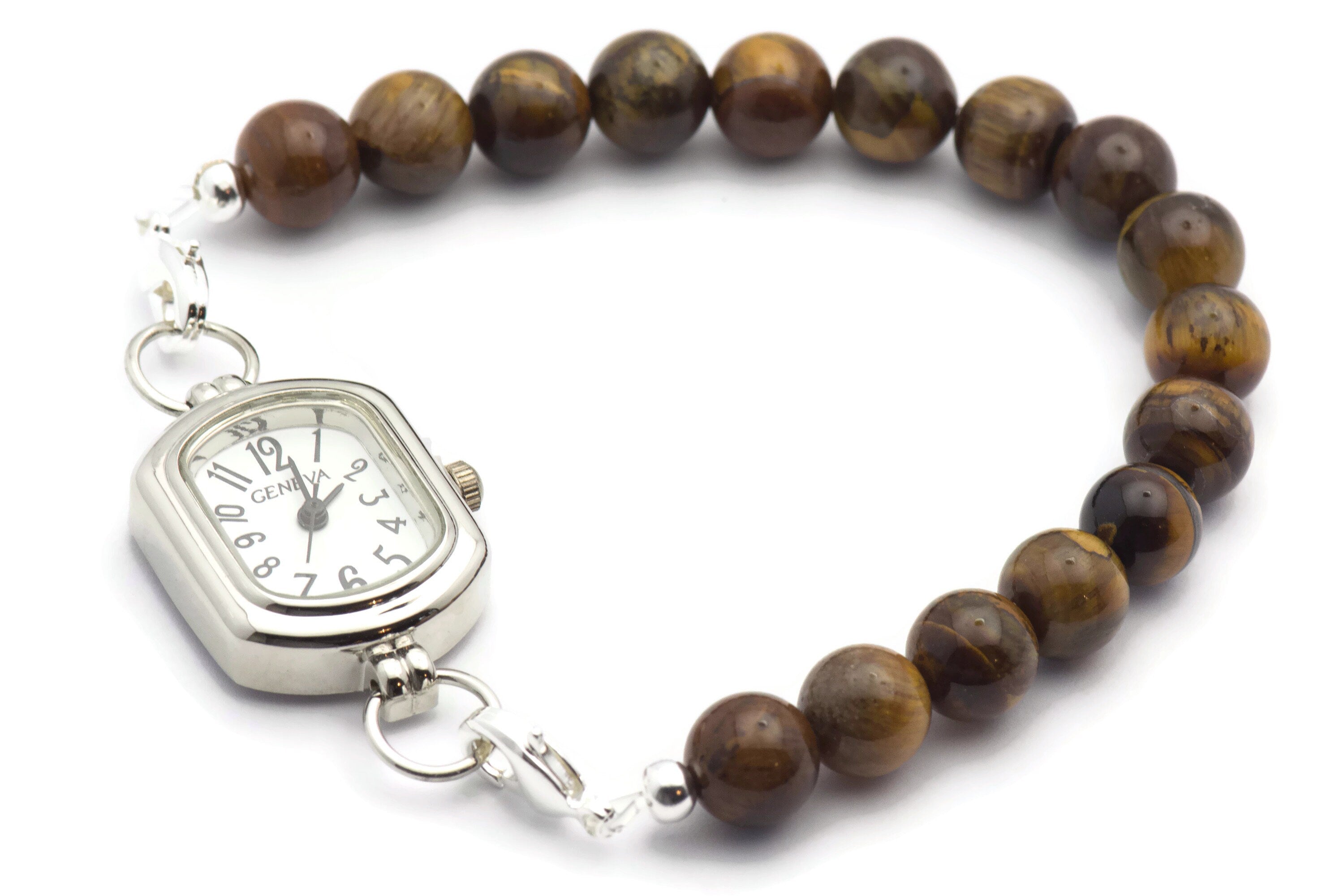 Tigers Eye Rounds Watch Band • Medical ID Bracelet • Handmade Watch Band • Brwon Gemstone Stretch Watch Band