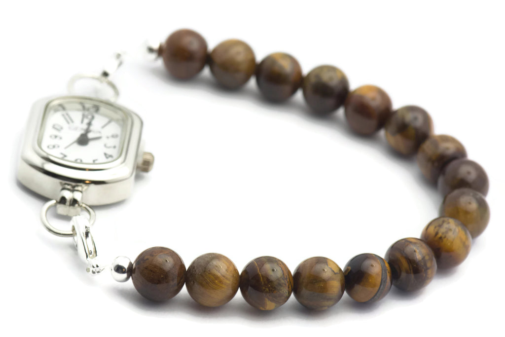 Tigers Eye Rounds Watch Band • Medical ID Bracelet • Handmade Watch Band • Brwon Gemstone Stretch Watch Band