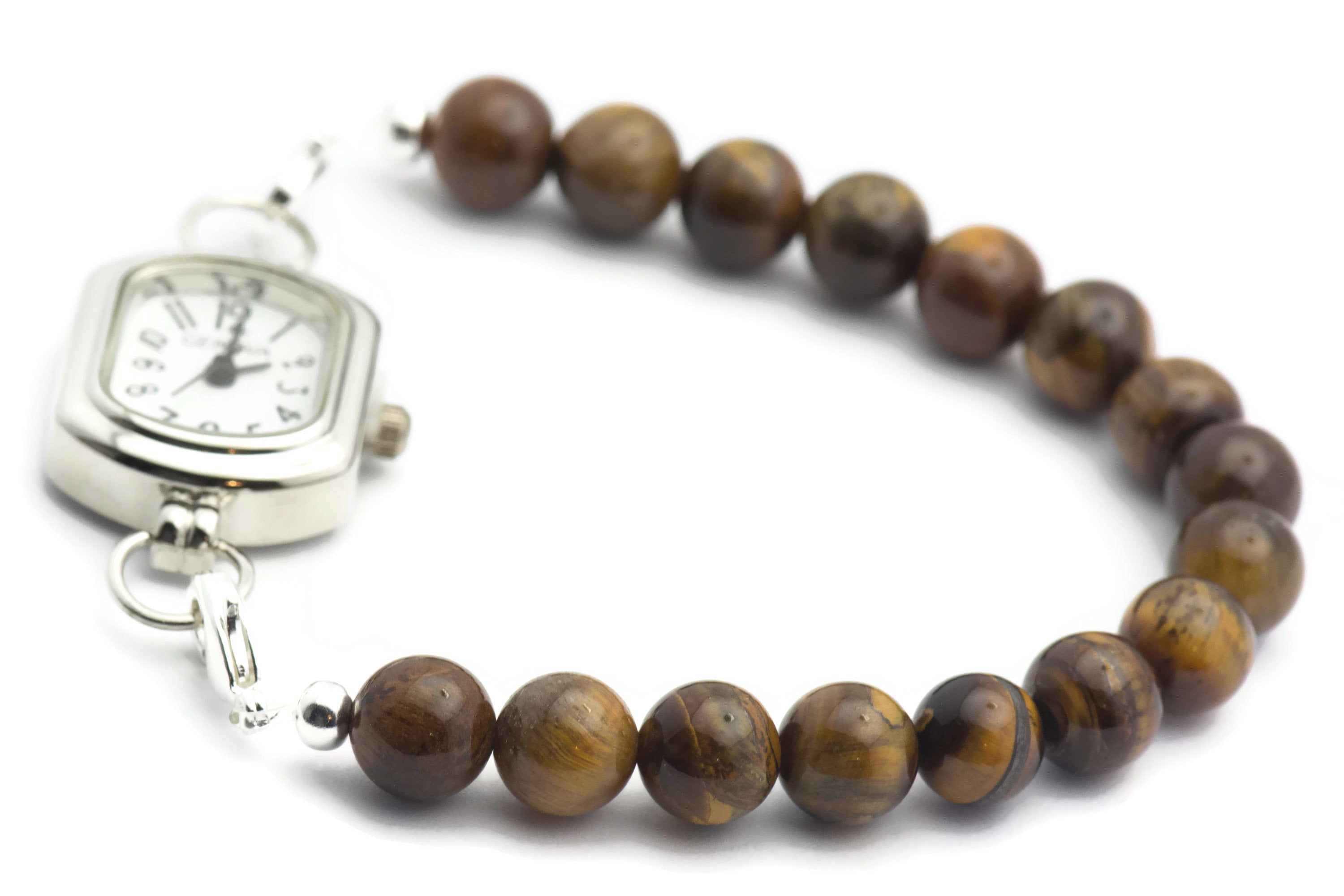 Tigers Eye Rounds Watch Band • Medical ID Bracelet • Handmade Watch Band • Brwon Gemstone Stretch Watch Band