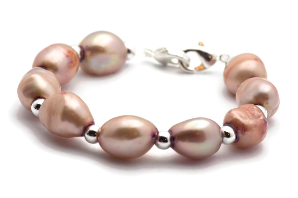 Pink Champagne Freshwater Pearl Watch Band • Medical ID Bracelet • Handmade Watch Band • Stretch Watch Band