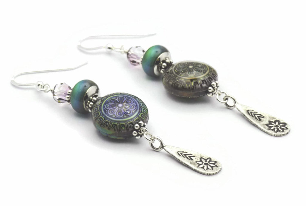 Sterling Silver Flower Earrings, Antiqued, Flower Earrings, Mood Bead