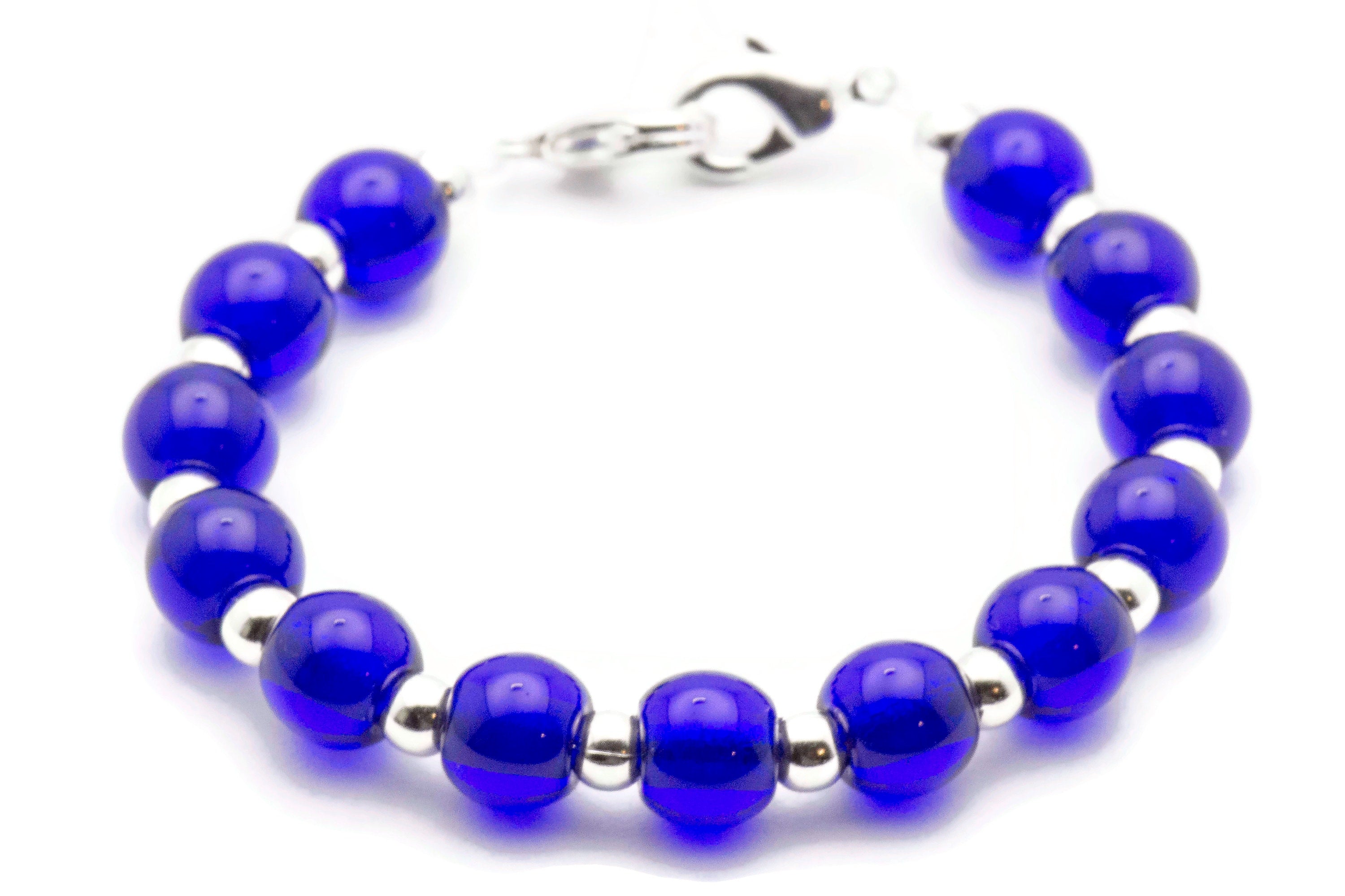 Royal Blue Glass Beaded Bracelet Watch Band • Medical ID Bracelet • Handmade Watch Band • Stretch Watch Band