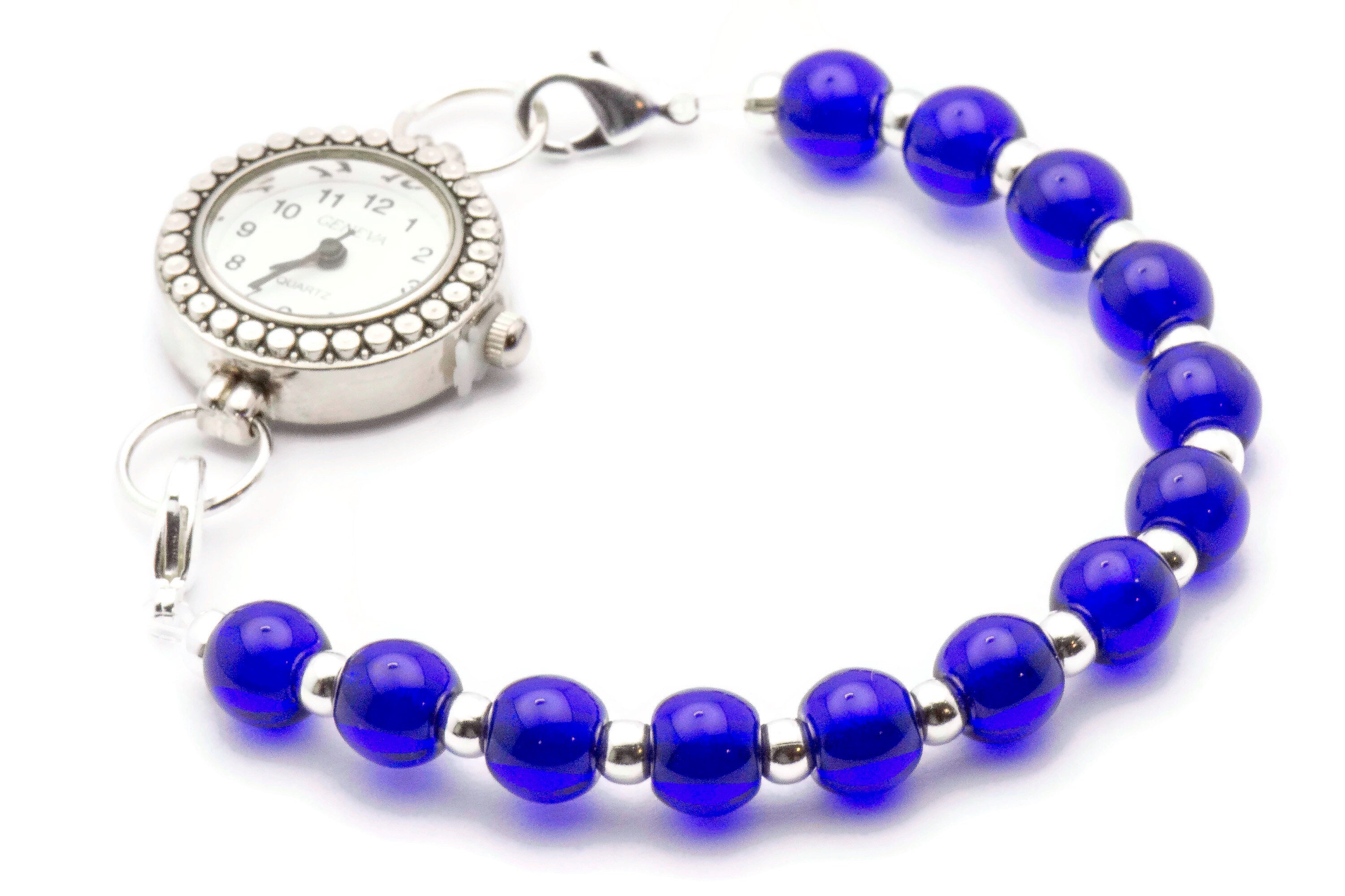 Royal Blue Glass Beaded Bracelet Watch Band • Medical ID Bracelet • Handmade Watch Band • Stretch Watch Band