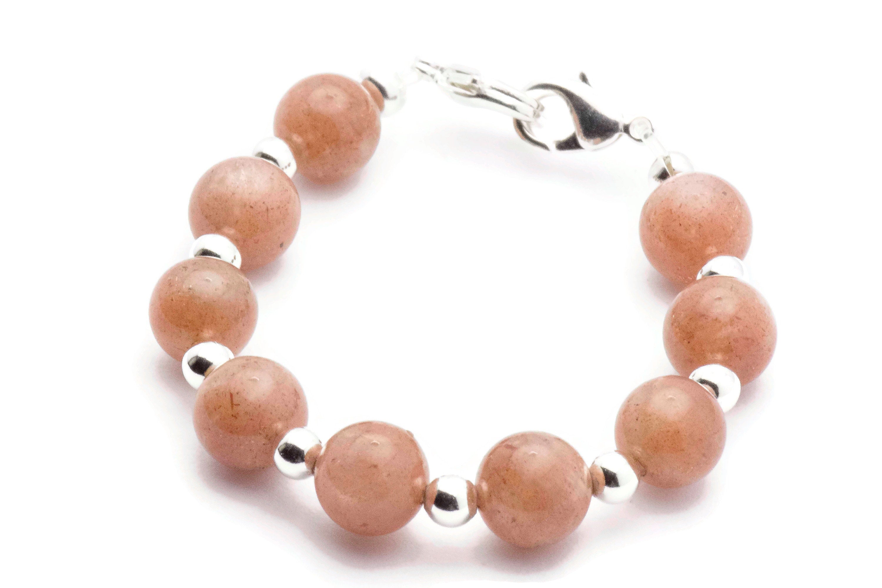 Peach Moonstone Beaded Bracelet Watch Band • Medical ID Bracelet • Handmade Watch Band • Gemstone Stretch Watch Band