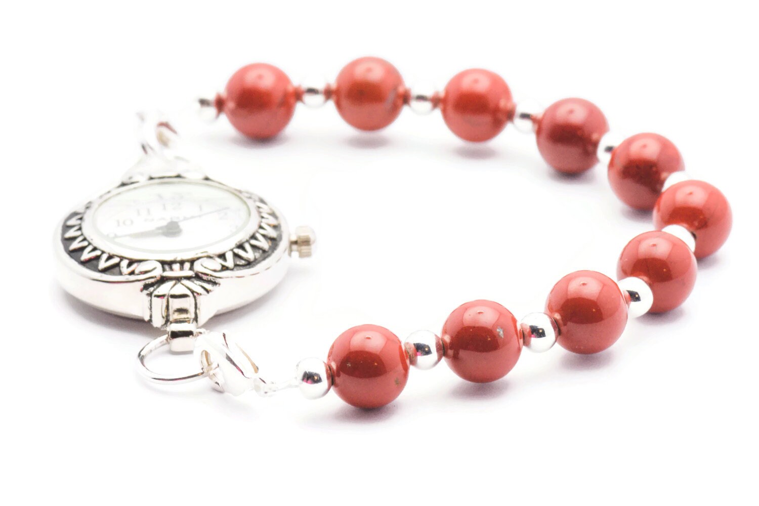 Red Jasper Stretch Interchangeable Beaded Bracelet Watch Band • Medical ID Bracelet • Gemstone Bracelet Watch Band