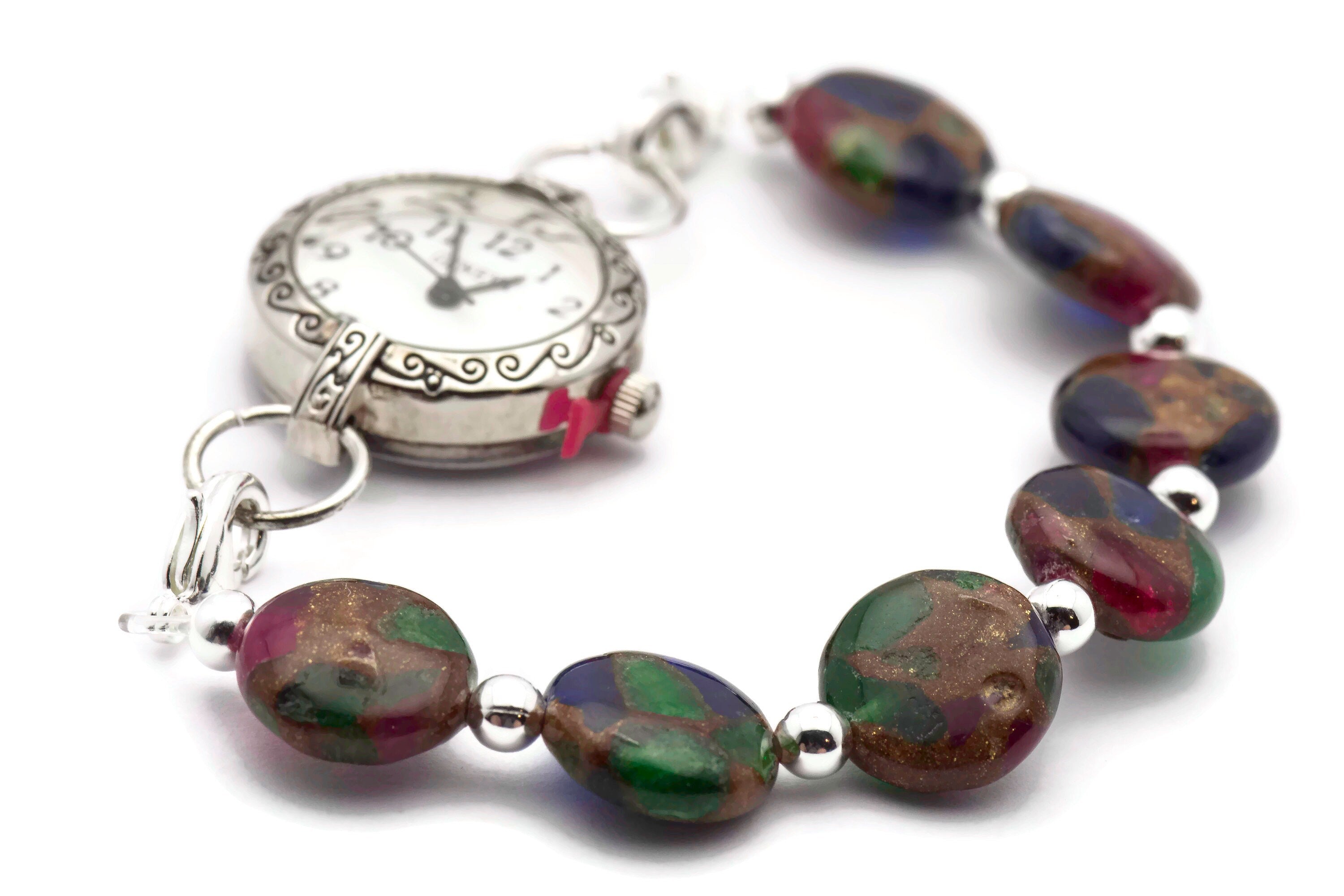 Inlay Agate Stretch Interchangeable Beaded Bracelet Watch Band • Medical ID Bracelet • Bracelet Watch Band