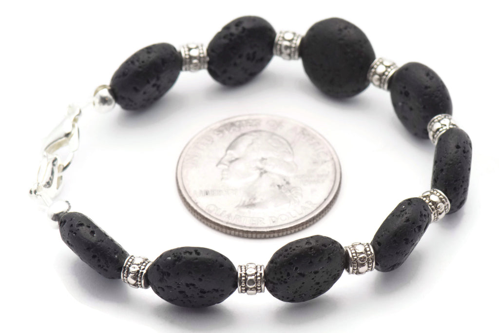 Black Lava Coin Watch Band • Medical ID Bracelet • Handmade Watch Band • Stretch Watch Band
