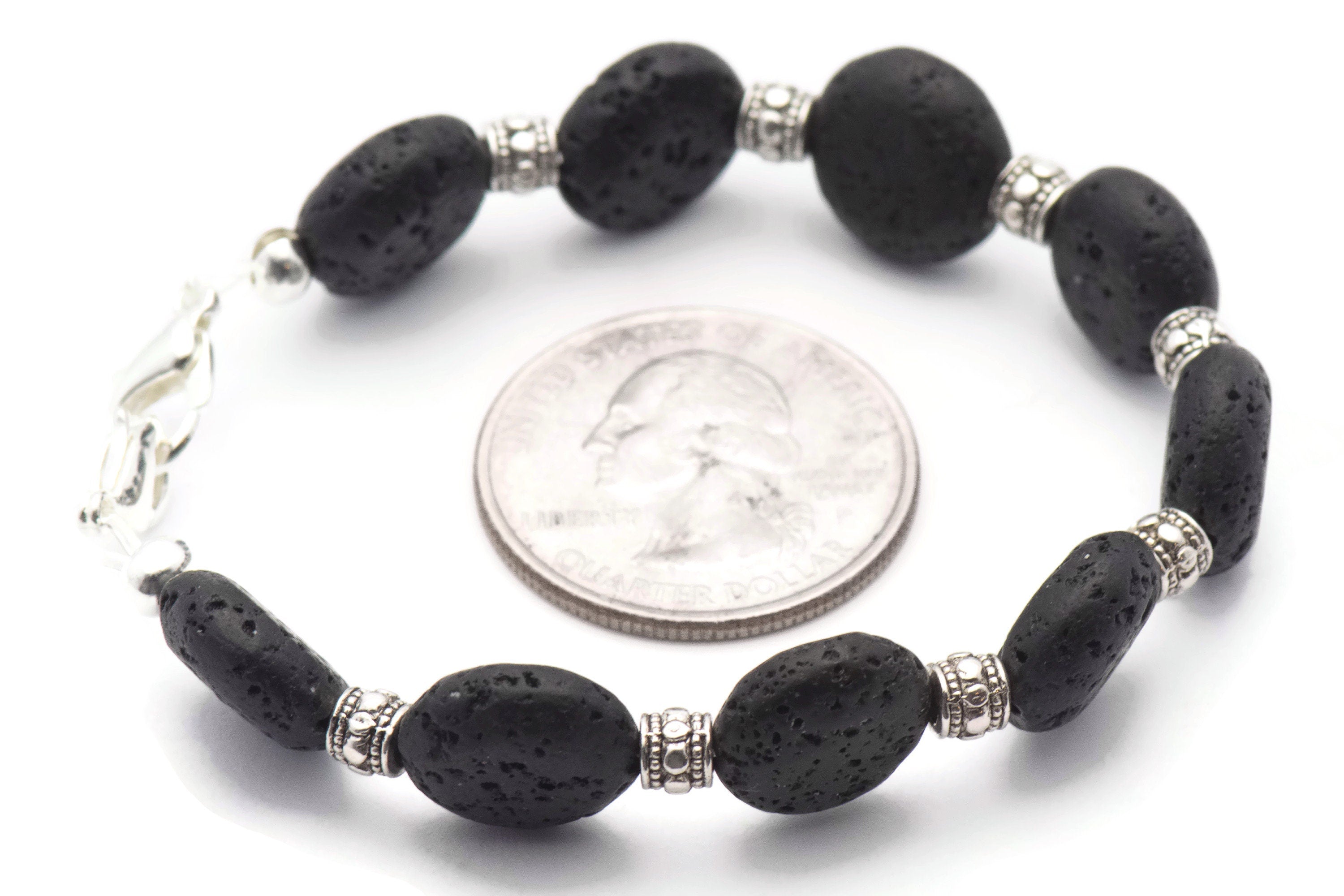 Black Lava Coin Watch Band • Medical ID Bracelet • Handmade Watch Band • Stretch Watch Band