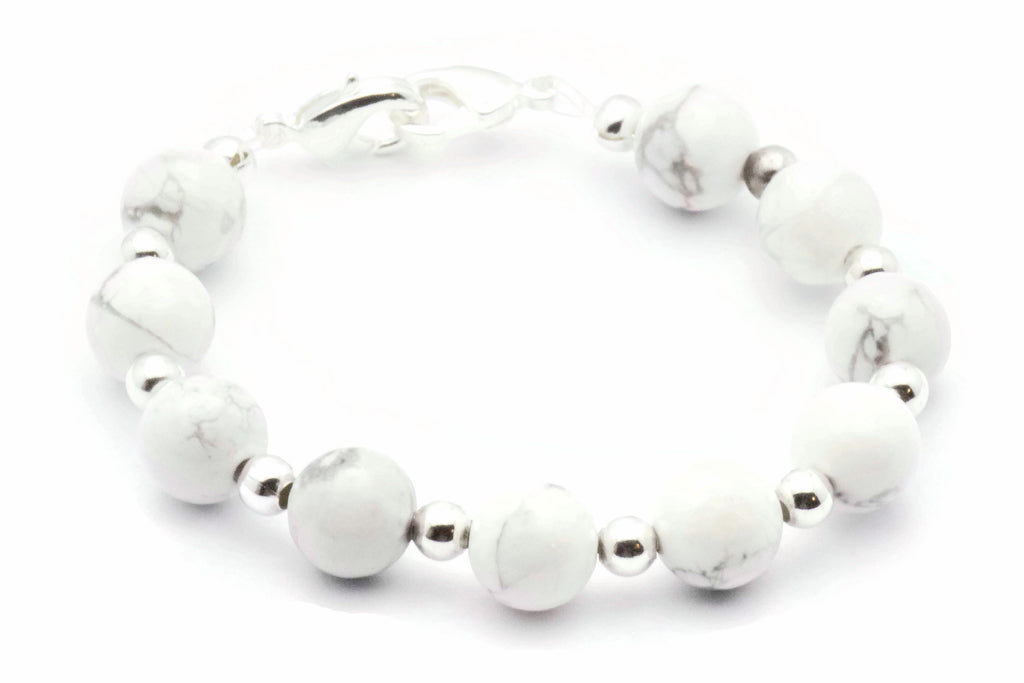 White Howlite Beaded Bracelet Watch Band, Medical ID Bracelet • Handmade Gemstone Watch Band • Stretch Watch Band