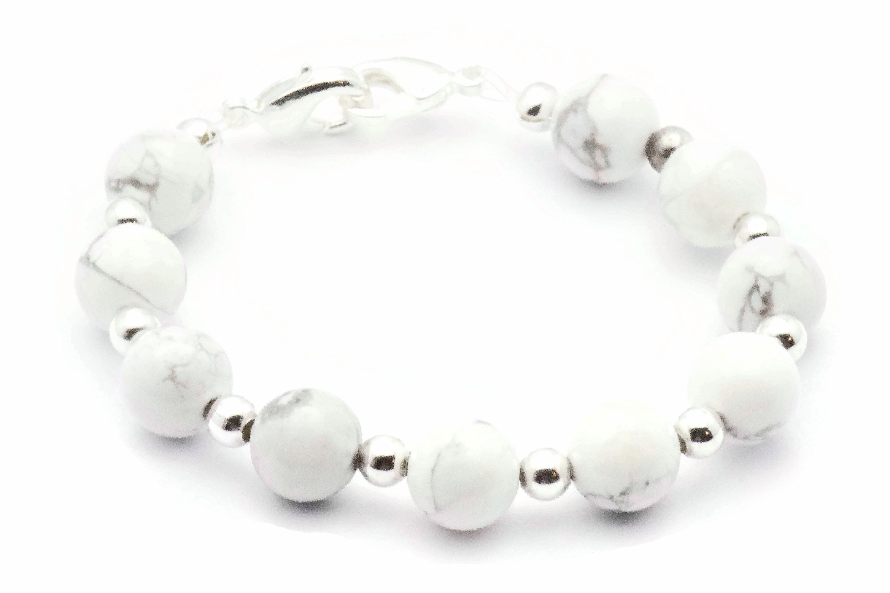 White Howlite Beaded Bracelet Watch Band, Medical ID Bracelet • Handmade Gemstone Watch Band • Stretch Watch Band