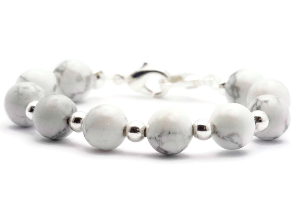 White Howlite Beaded Bracelet Watch Band, Medical ID Bracelet • Handmade Gemstone Watch Band • Stretch Watch Band