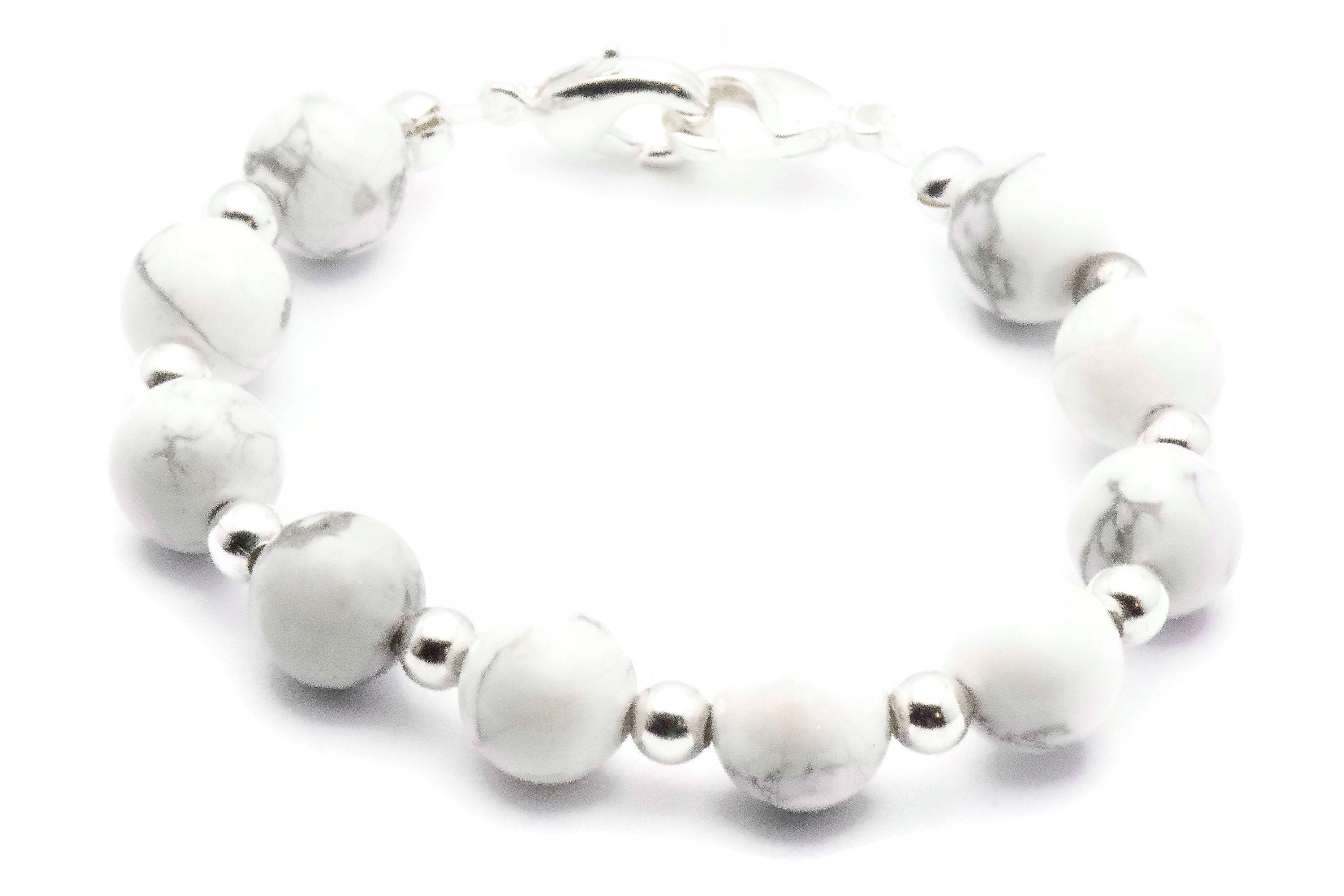 White Howlite Beaded Bracelet Watch Band, Medical ID Bracelet • Handmade Gemstone Watch Band • Stretch Watch Band