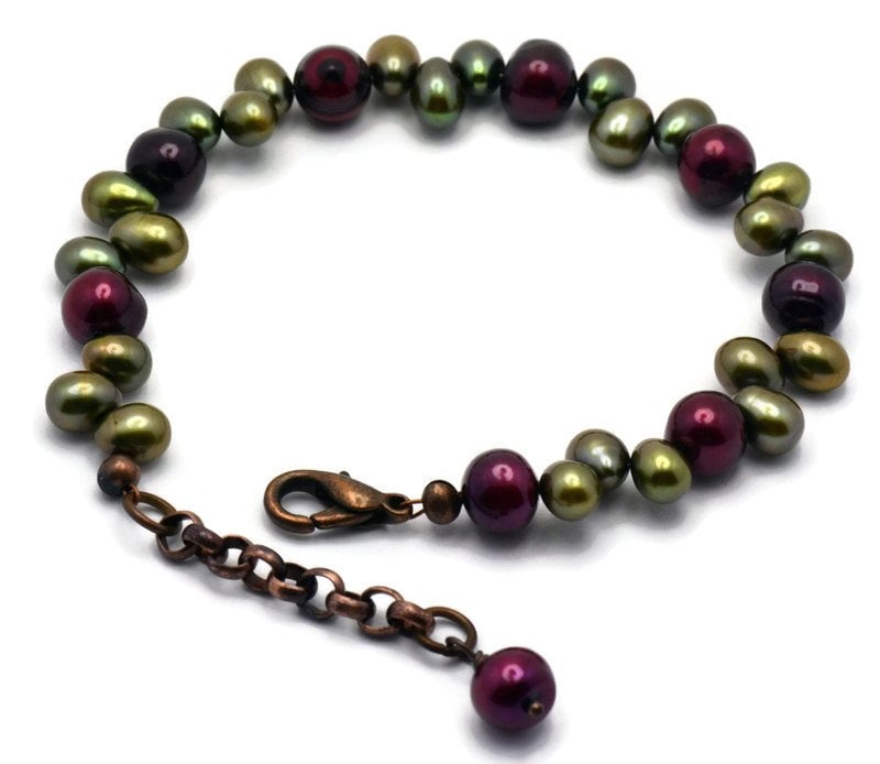 Cranberry Vine Bracelet, Freshwater Pearl Bracelet, Cranberry Pearl Bracelet, Pearl Beaded Bracelet, Unique Gift for Wife
