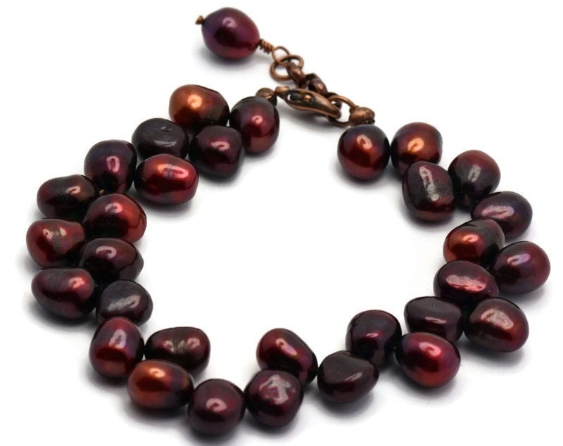 Spiced Berries Freshwater Pearl Bracelet, Cranberry Pearl Bracelet, Genuine Pearl Bracelet, Pearl Jewelry, Copper Bracelet