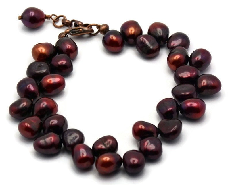 Spiced Berries Freshwater Pearl Bracelet, Cranberry Pearl Bracelet, Genuine Pearl Bracelet, Pearl Jewelry, Copper Bracelet