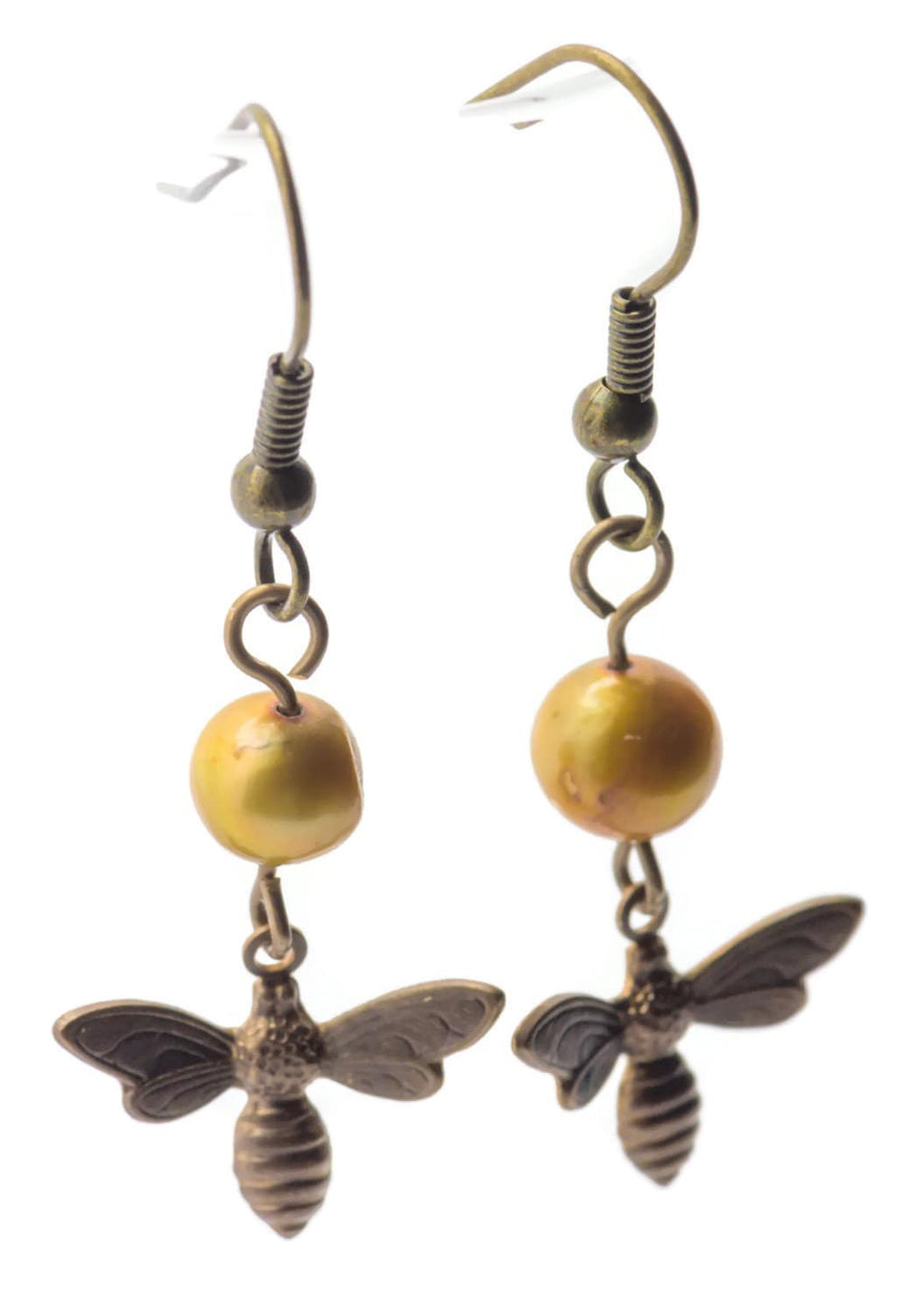 Honey Bee Earrings, Bee Earrings, Women Insect Jewelry, Freshwater Pearl Earrings, Wife Earrings Gift