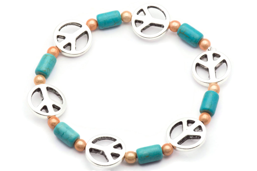 Turquoise Peace Sign Bracelet, Blue, Peace Bracelet, Stretch