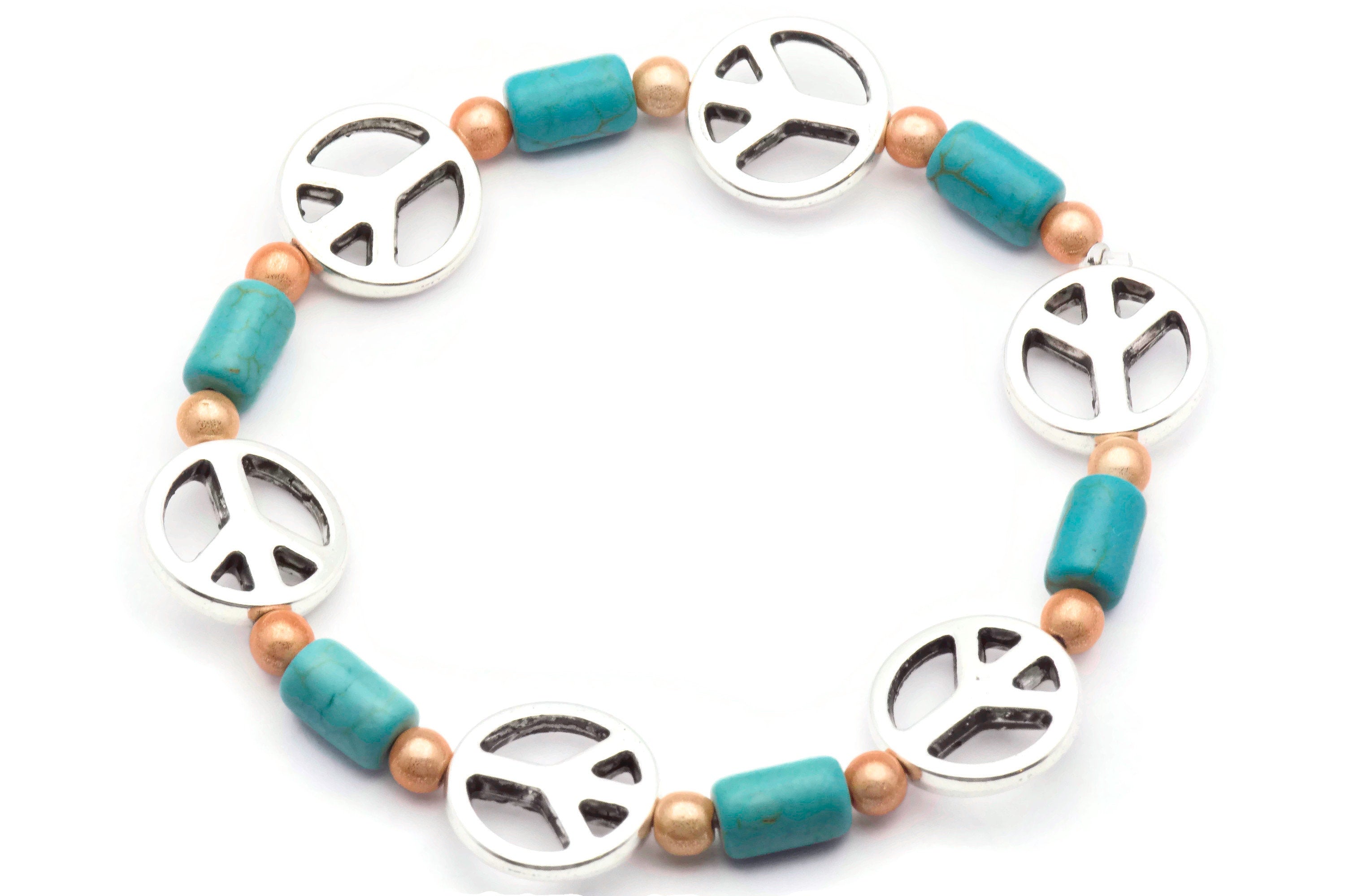 Turquoise Peace Sign Bracelet, Blue, Peace Bracelet, Stretch