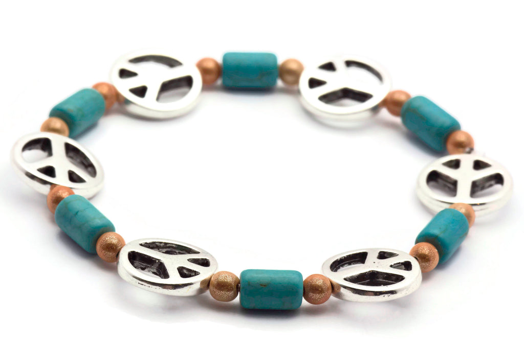 Turquoise Peace Sign Bracelet, Blue, Peace Bracelet, Stretch