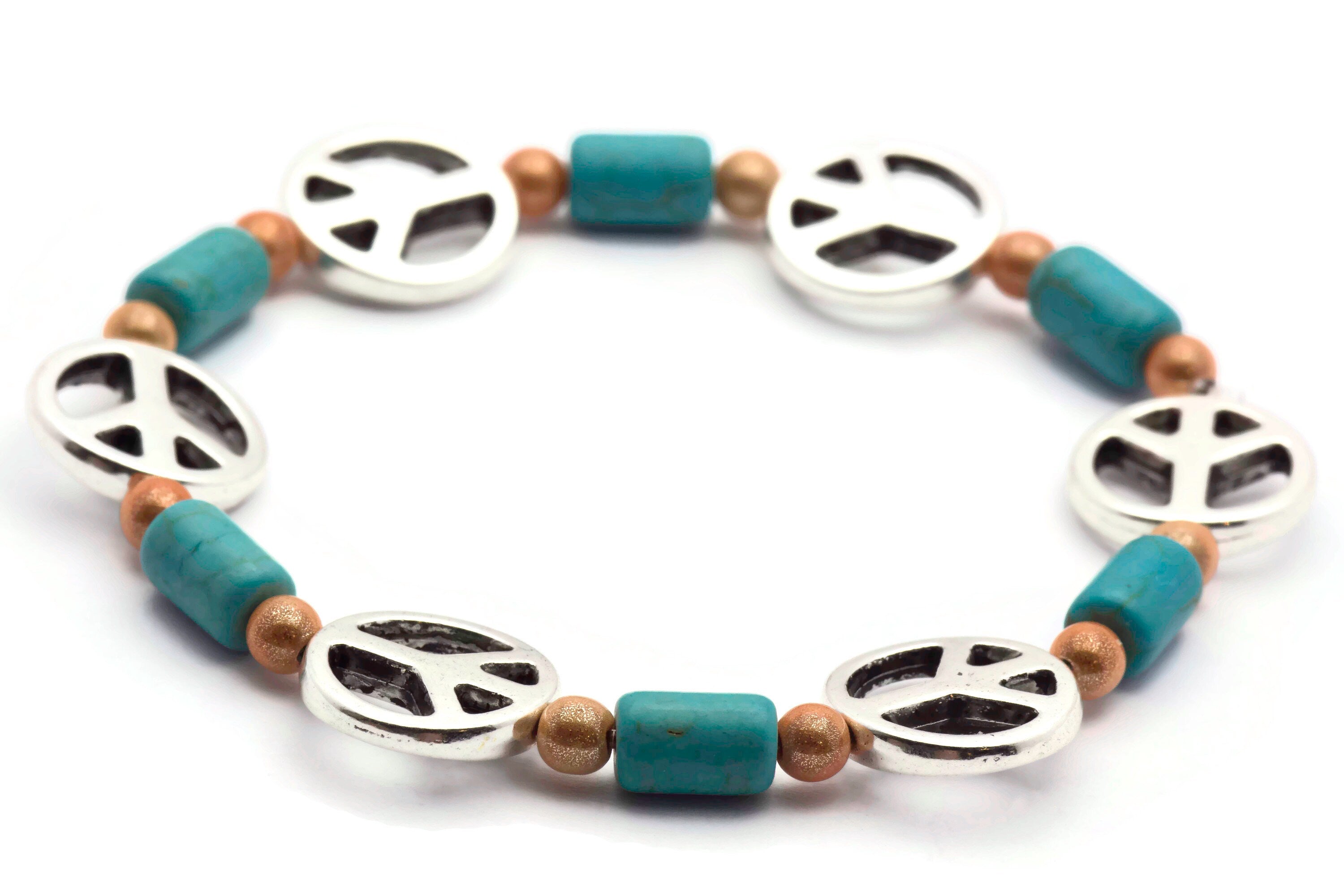 Turquoise Peace Sign Bracelet, Blue, Peace Bracelet, Stretch