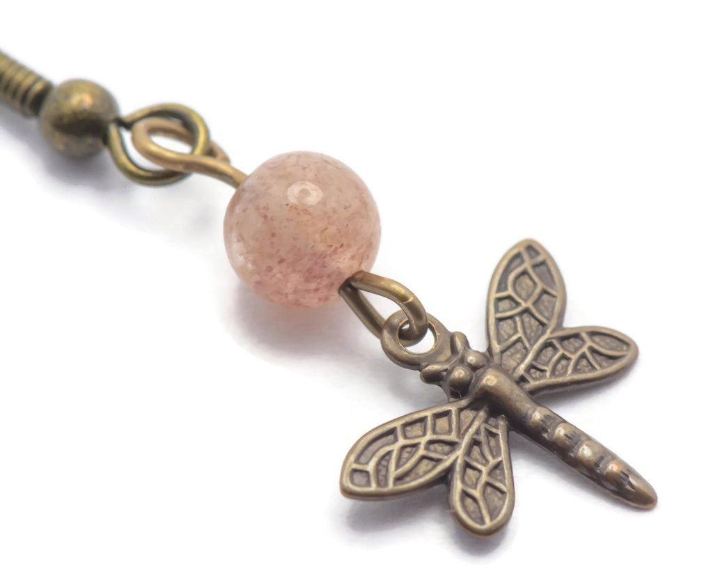Vintaj Natural Brass Dragonflies and Muscovite Drop Hook Earrings