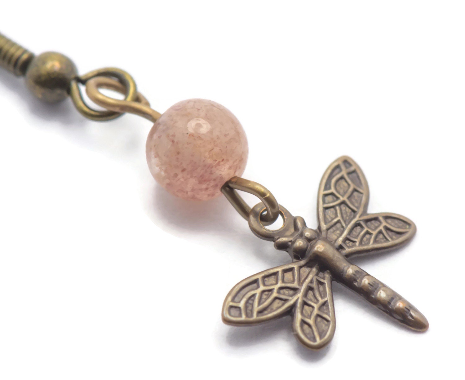 Vintaj Natural Brass Dragonflies and Muscovite Drop Hook Earrings