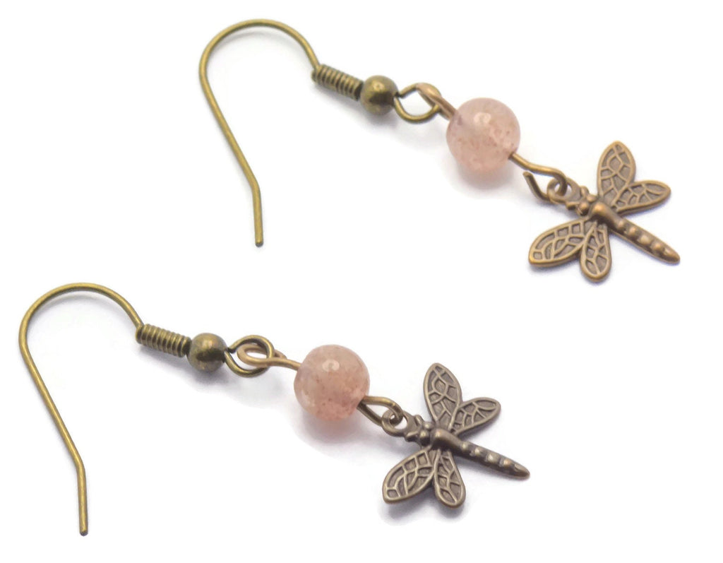 Vintaj Natural Brass Dragonflies and Muscovite Drop Hook Earrings
