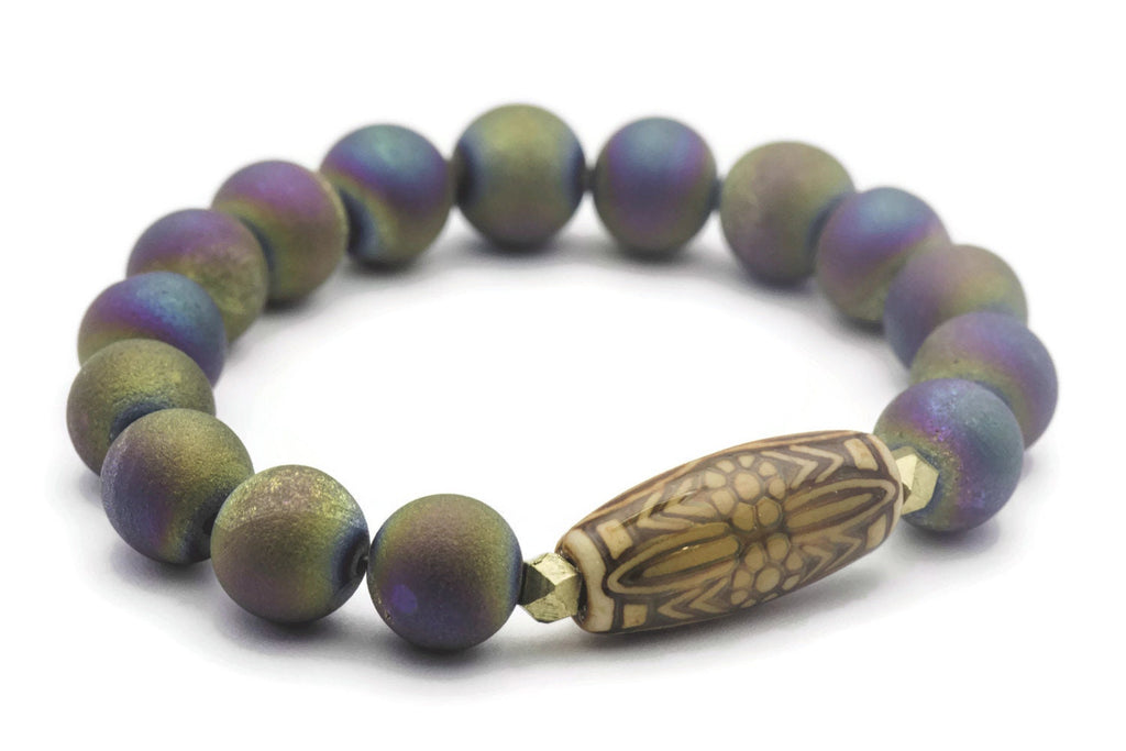 Druzy Bead Stretch Bracelet, Mood Bead, Stretch Bracelet, Agate