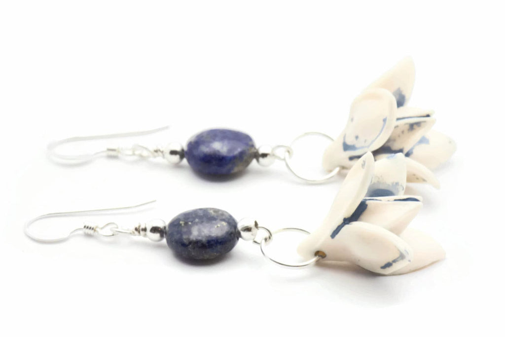Flower Drop Earrings, Blue, Drop Earrings, Sterling Silver