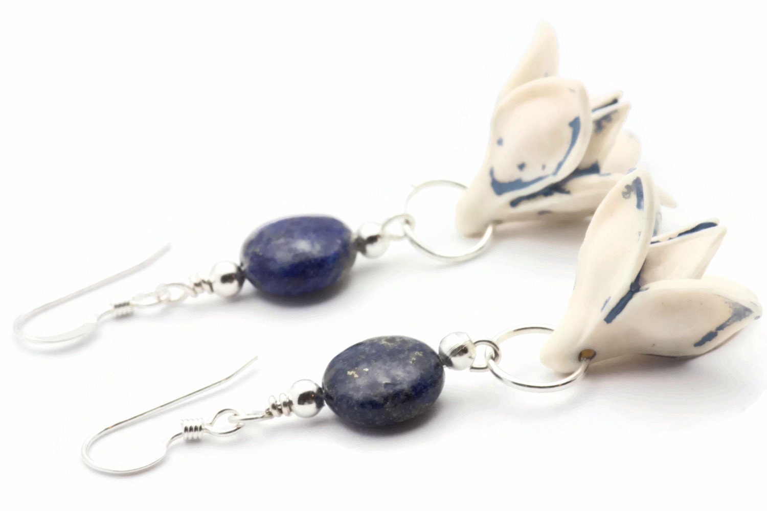 Flower Drop Earrings, Blue, Drop Earrings, Sterling Silver