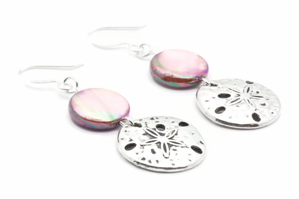 Sand Dollar Earrings, Pink, Earrings, Mother of Pearl