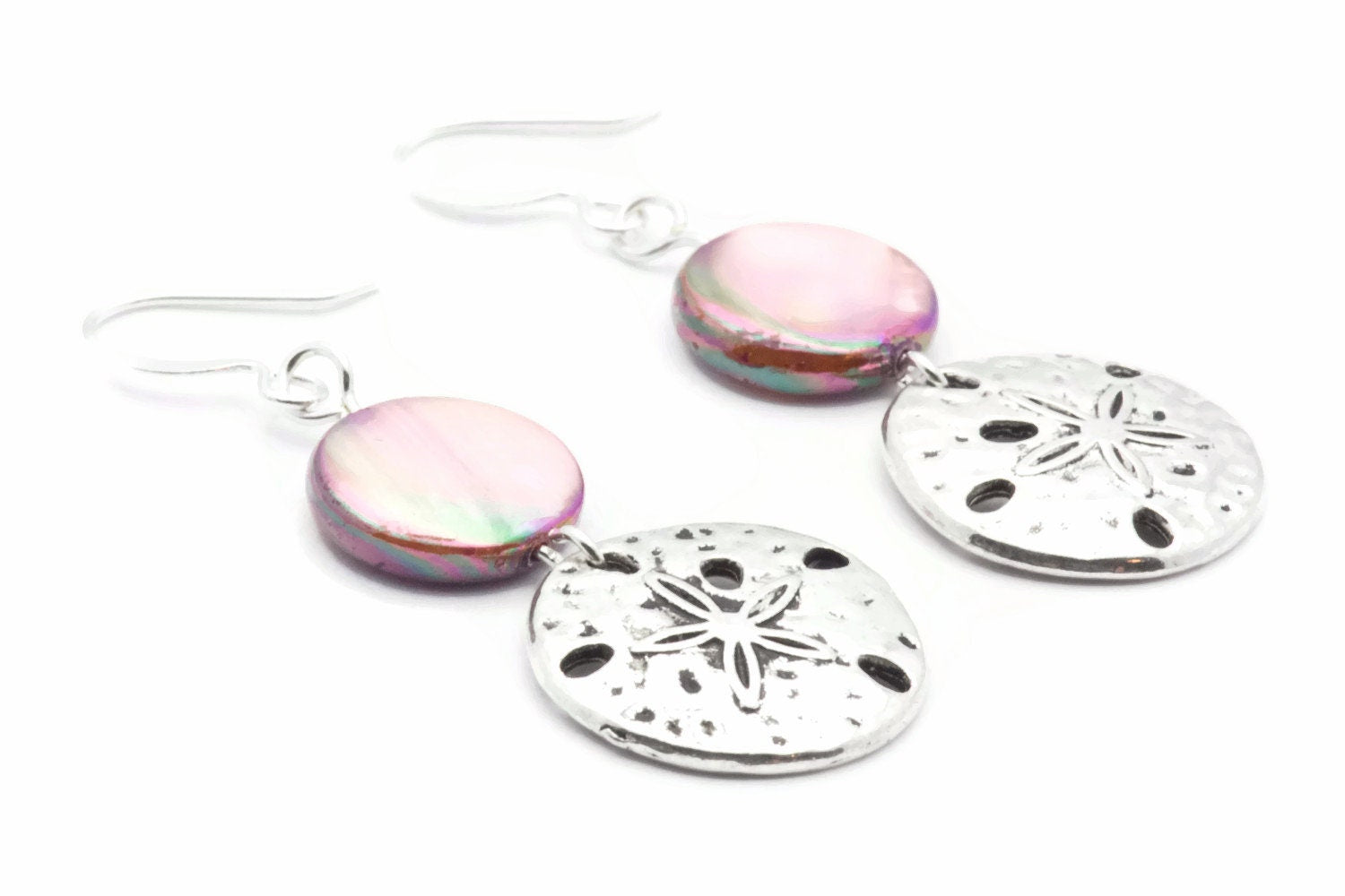 Sand Dollar Earrings, Pink, Earrings, Mother of Pearl