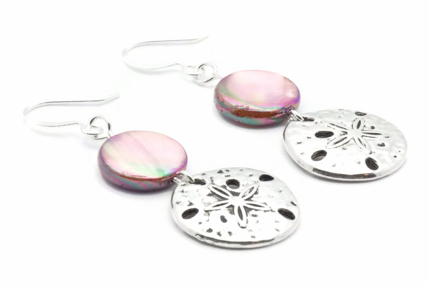 Sand Dollar Earrings, Pink, Earrings, Mother of Pearl