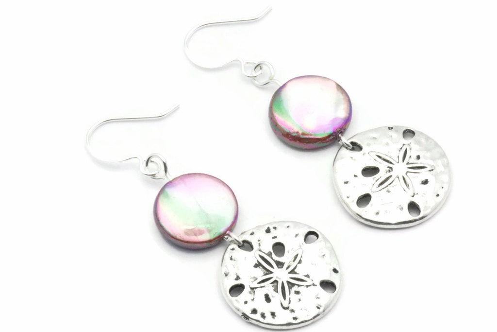Sand Dollar Earrings, Pink, Earrings, Mother of Pearl