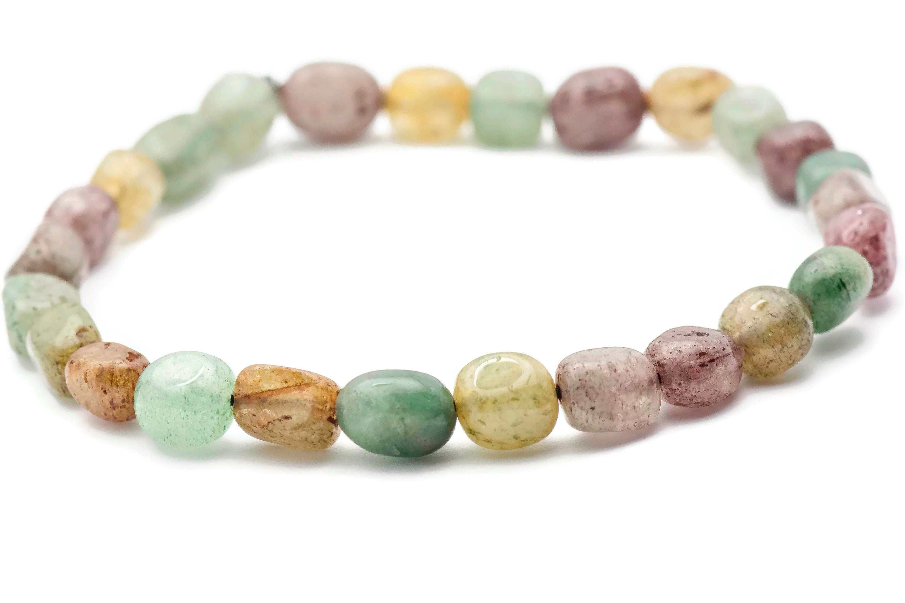 Gemstone Nugget Beaded Stretch Anklet • Colorful Summer Beach Jewelry
