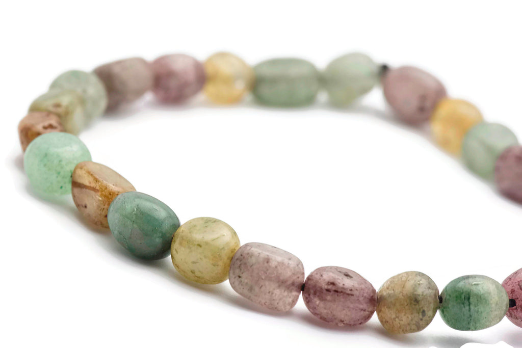 Gemstone Nugget Beaded Stretch Anklet • Colorful Summer Beach Jewelry