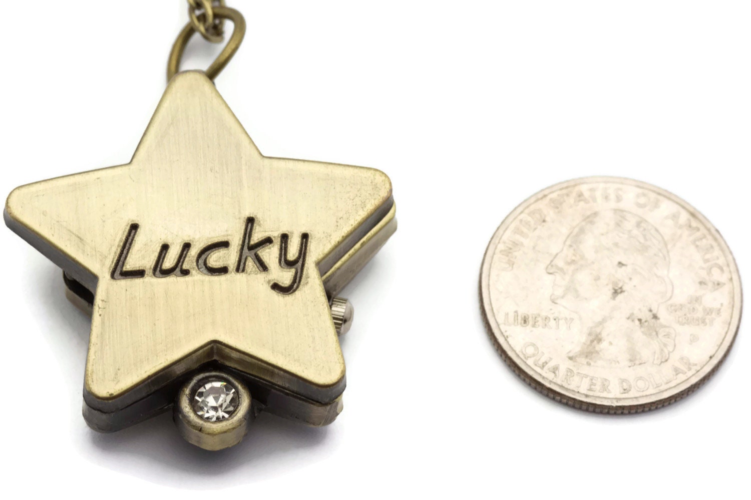 Lucky Star Pocket Watch Necklace, Long Necklace Watch, Bronze Pocket Watch, Ladies Pocket Watch, Necklace Watches