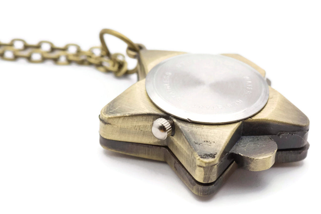 Lucky Star Pocket Watch Necklace, Long Necklace Watch, Bronze Pocket Watch, Ladies Pocket Watch, Necklace Watches