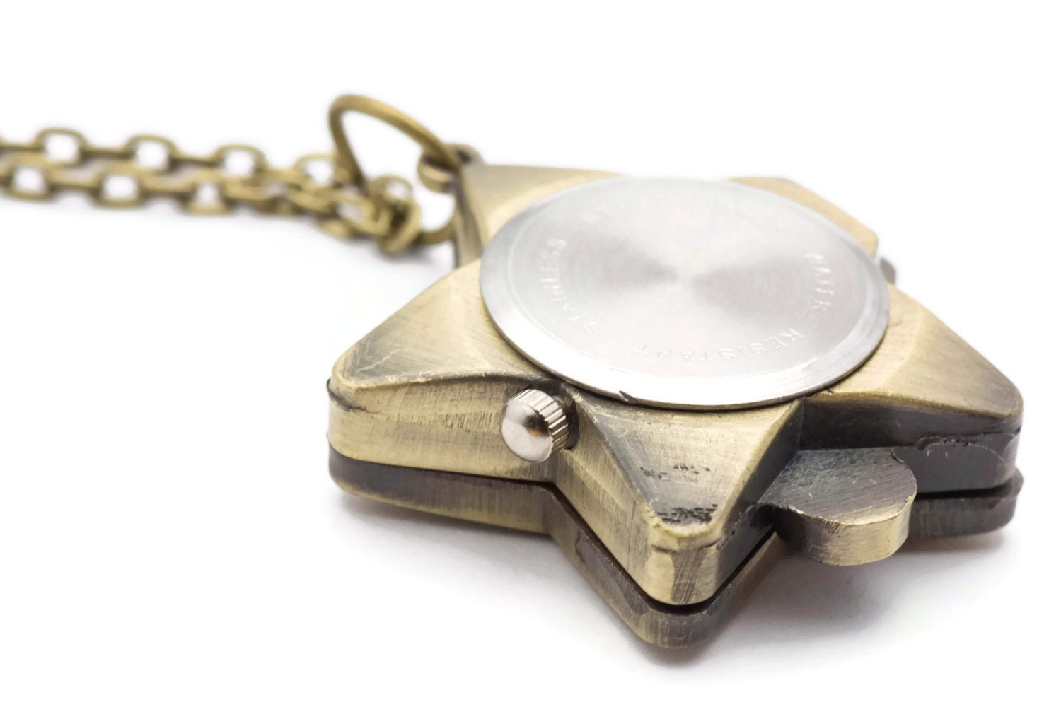 Lucky Star Pocket Watch Necklace, Long Necklace Watch, Bronze Pocket Watch, Ladies Pocket Watch, Necklace Watches