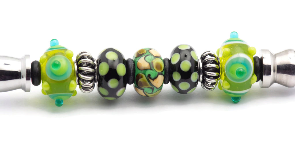 Green Dotted Glass Beaded Silver Letter Opener • Paper Knife • Desk Accessory