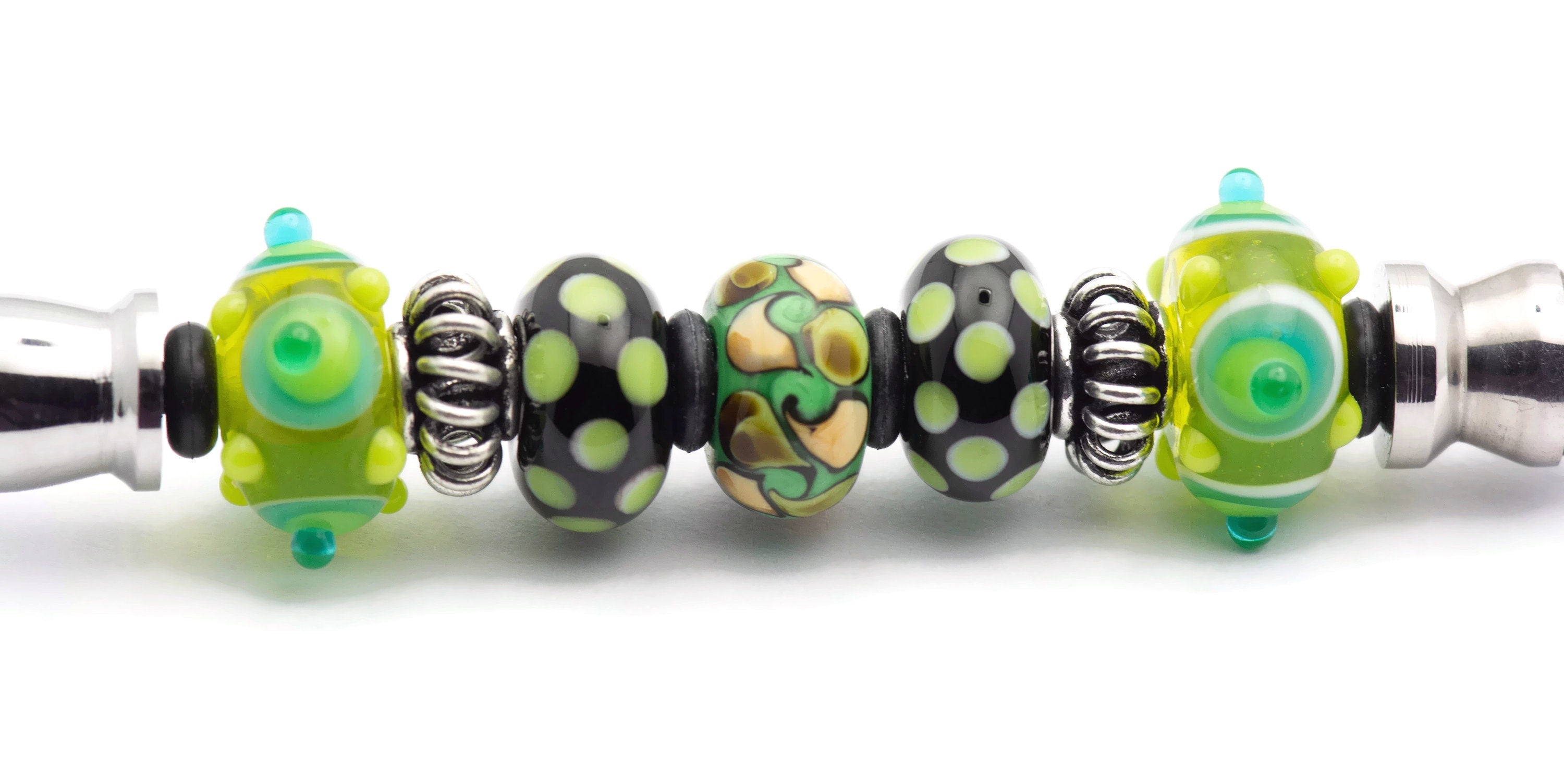 Green Dotted Glass Beaded Silver Letter Opener • Paper Knife • Desk Accessory