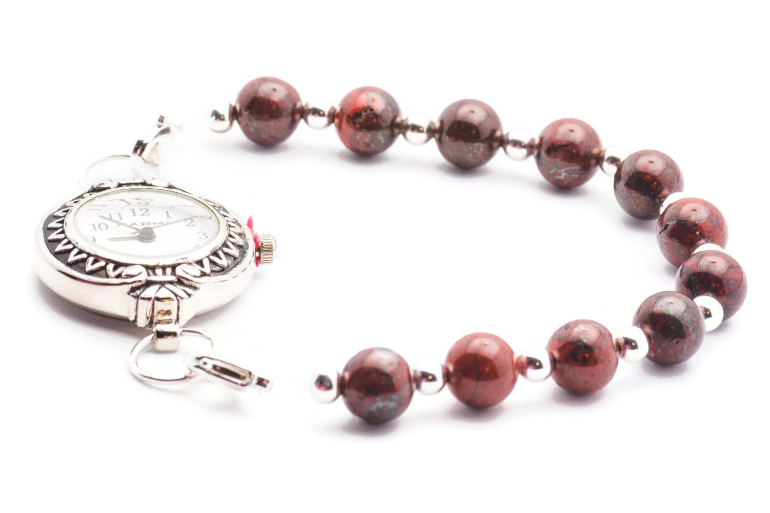 Poppy Jasper Stretch Interchangeable Beaded Bracelet Watch Band • Medical ID Bracelet • Bracelet Watch Band